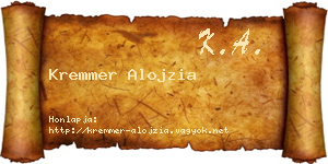 Kremmer Alojzia névjegykártya
